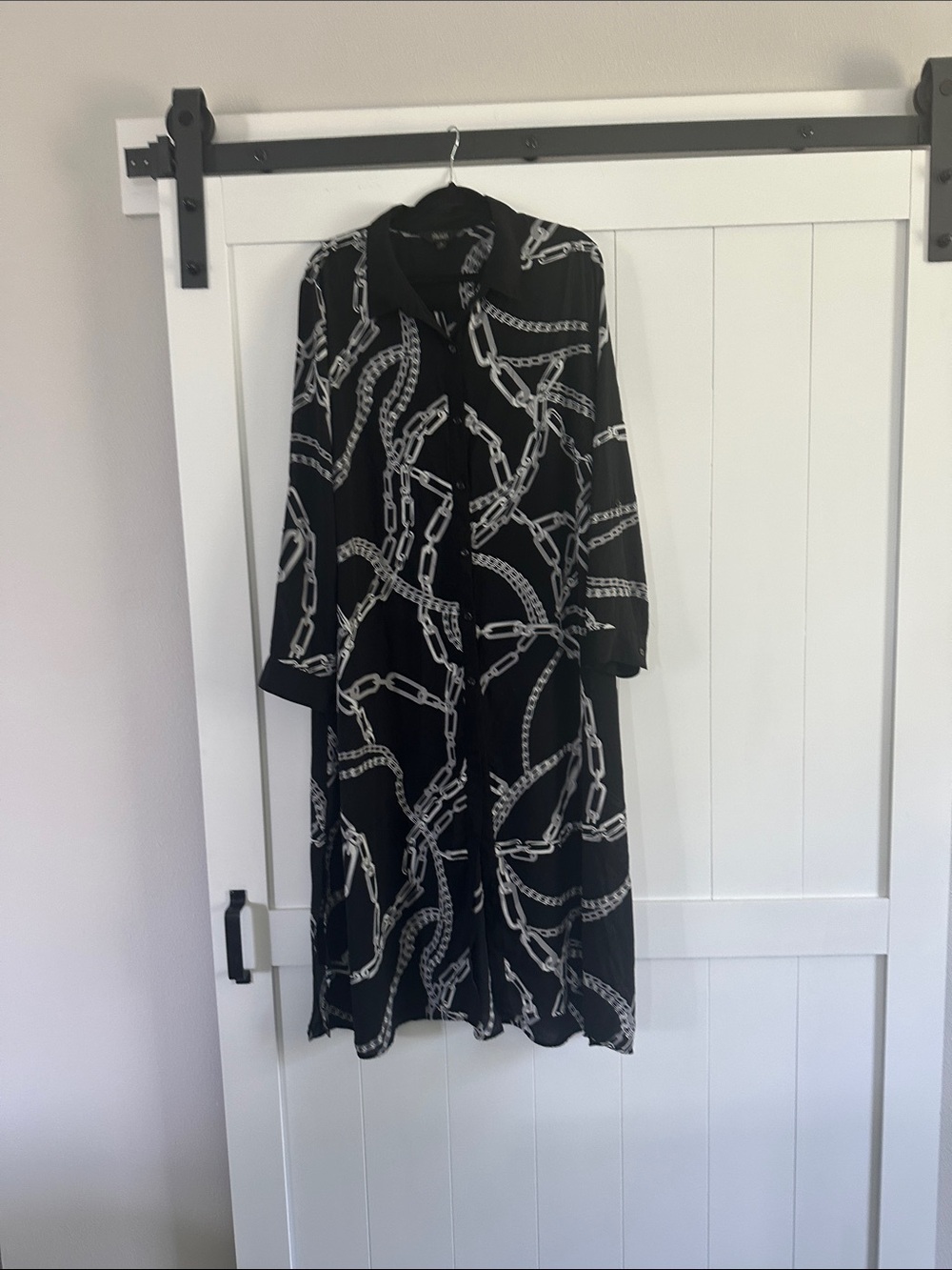 Investments Black & White Chain-Print Long Sleeve Shirt Dress